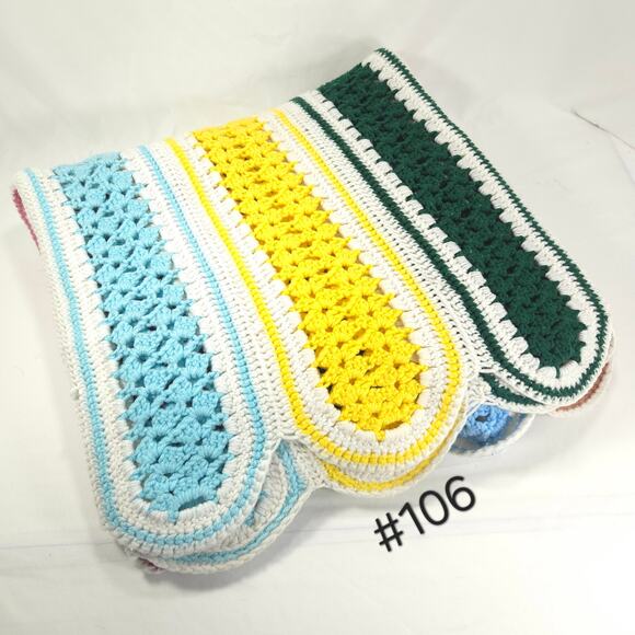 Vintage Handmade Afghan Blanket Crochet Knit Striped 50x66 White Multi - Picture 1 of 6